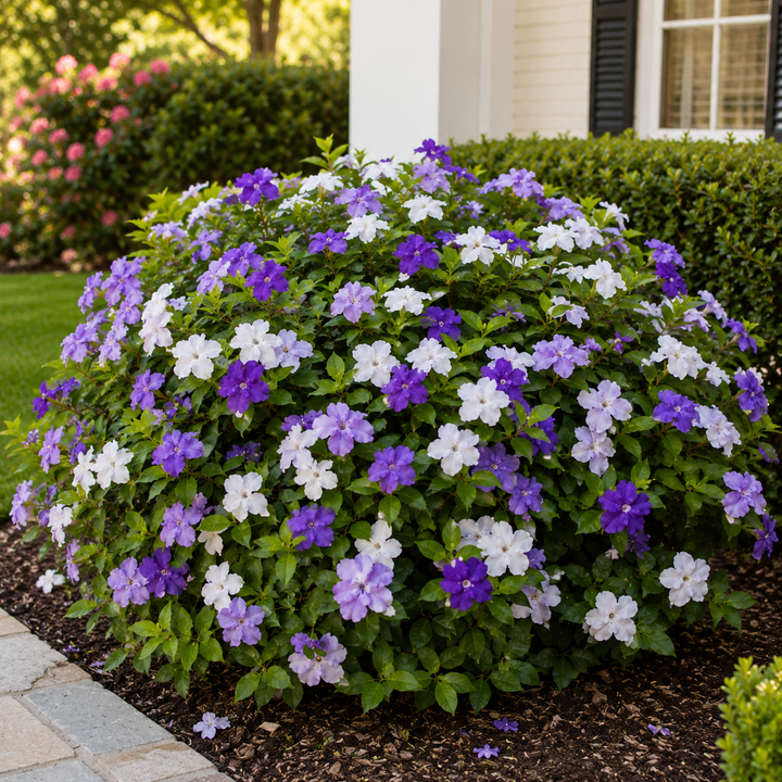 Yesterday Today Tomorrow ‘Sweet & Petite’ – Brunfelsia spp. plant image in an Australian garden setting