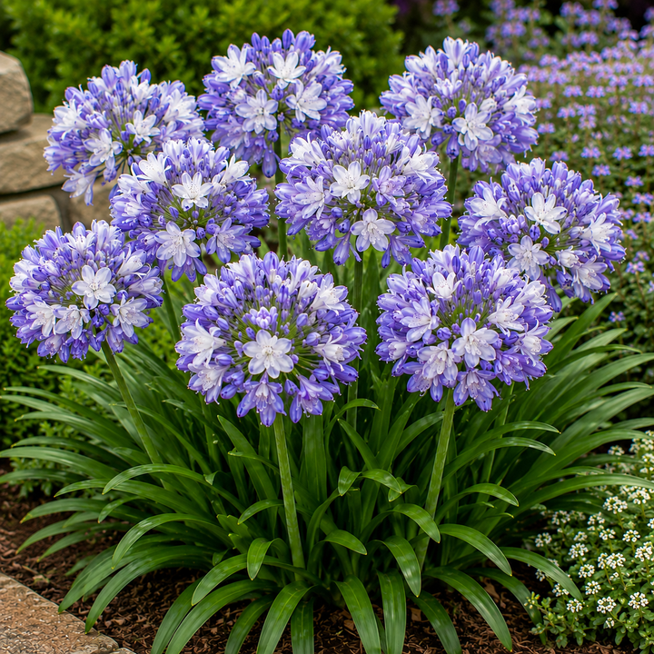Agapanthus ‘Double Diamond’ - Agapanthus africanus hybrid) plant image in an Australian garden setting