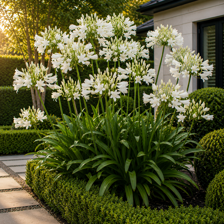 Africanus White Agapanthus - Agapanthus 'Africanus White' plant image in an Australian garden setting