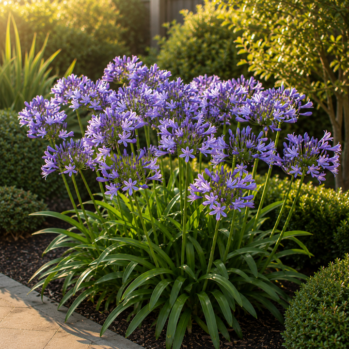 Agapanthus Baby Pete - Agapanthus praecox plant image in an Australian garden setting