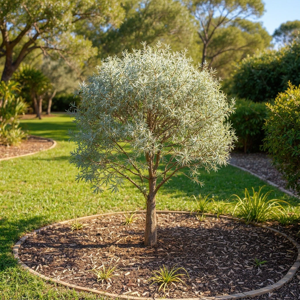 Acacia binervia Sterling Silver plant showing silvery-grey foliage