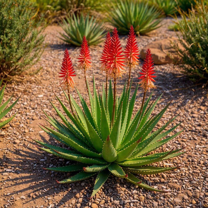 Aloe Mighty Sunset plant showing brilliant seasonal flowers
