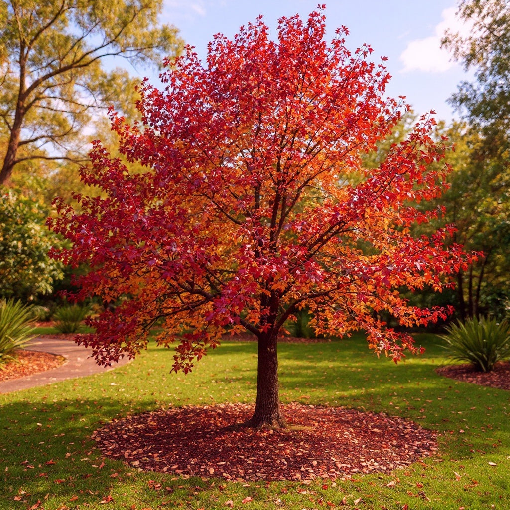 American Sweetgum plant showing yellow to green flowers