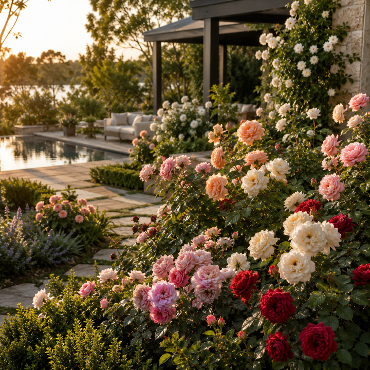 Assorted Rose - Rosa spp. in an Australian garden setting