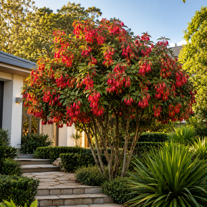 Brownea Hybrid - Brownea grandiceps × macrophylla in an Australian garden setting