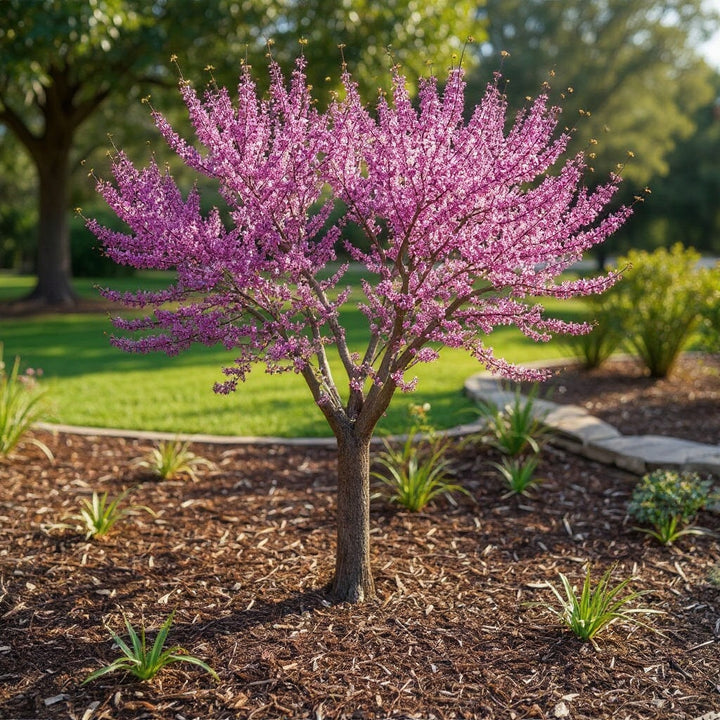 Chinese Redbud plant showing showy spring flowers