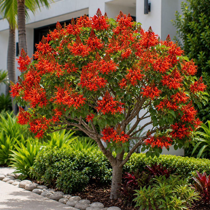 Coral Tree - Erythrina indica in an Australian garden setting
