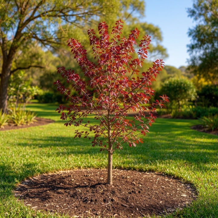 Crab Apple ‘Royal Raindrops’ plant showing rich purple foliage