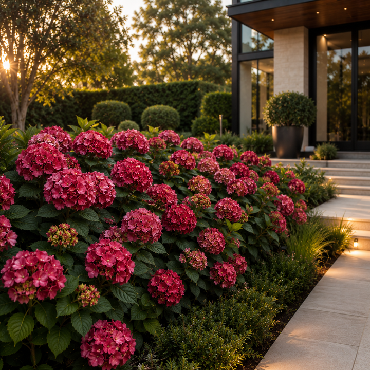 Diamond Rouge Hydrangea - Hydrangea macrophylla 'Diamond Rouge' in an Australian garden setting
