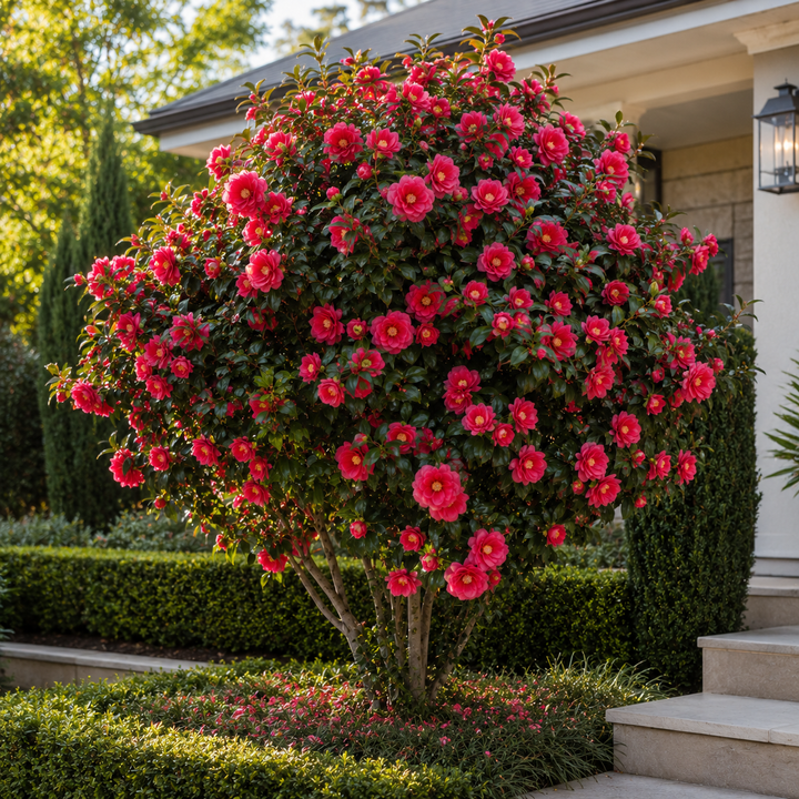 Drama Girl Camellia - Camellia japonica 'Drama Girl' in an Australian garden setting