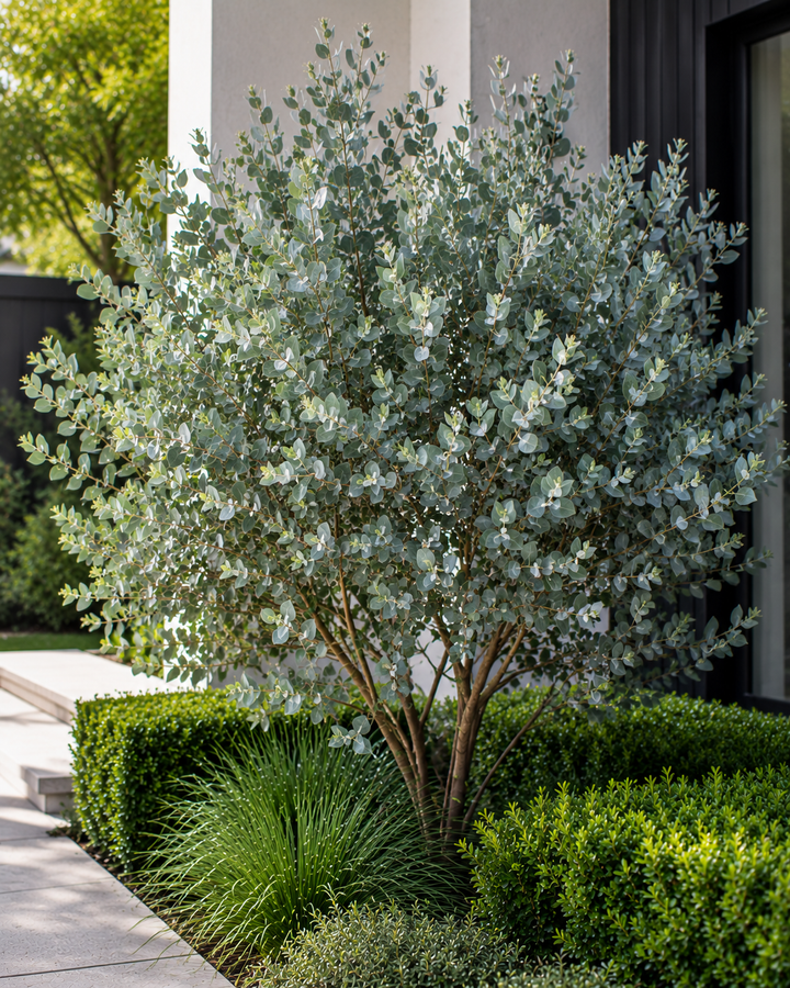 Dwarf Bushy Sugar Gum - Eucalyptus cladocalyx ‘Nana’ in an Australian garden setting