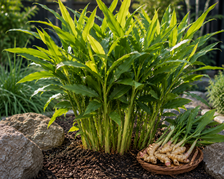 Edible Ginger- Zingiber officinale in an Australian garden setting