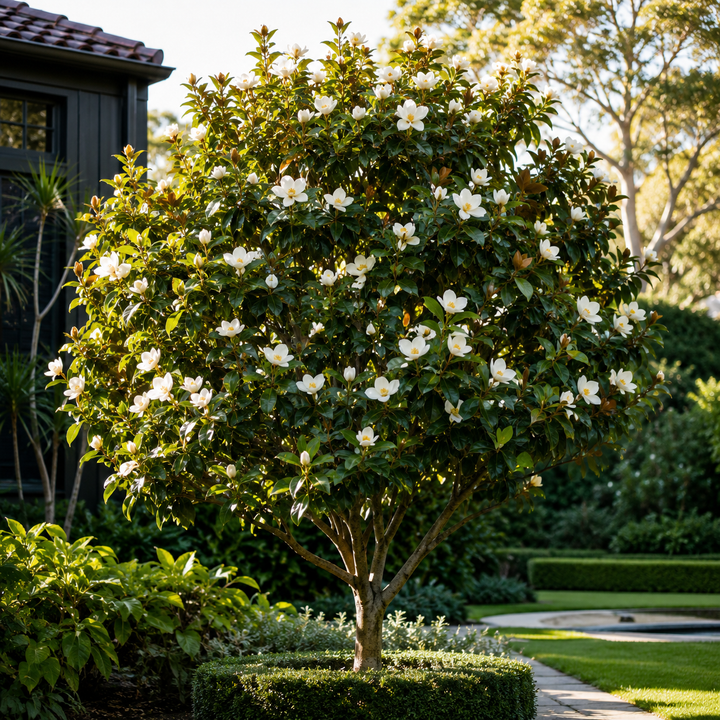 Fairy White Magnolia - Magnolia spp. 'Fairy White' in an Australian garden setting