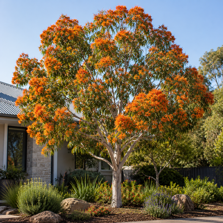 Flowering Gum - Corymbia ‘Beeliar Orange’ in an Australian garden setting