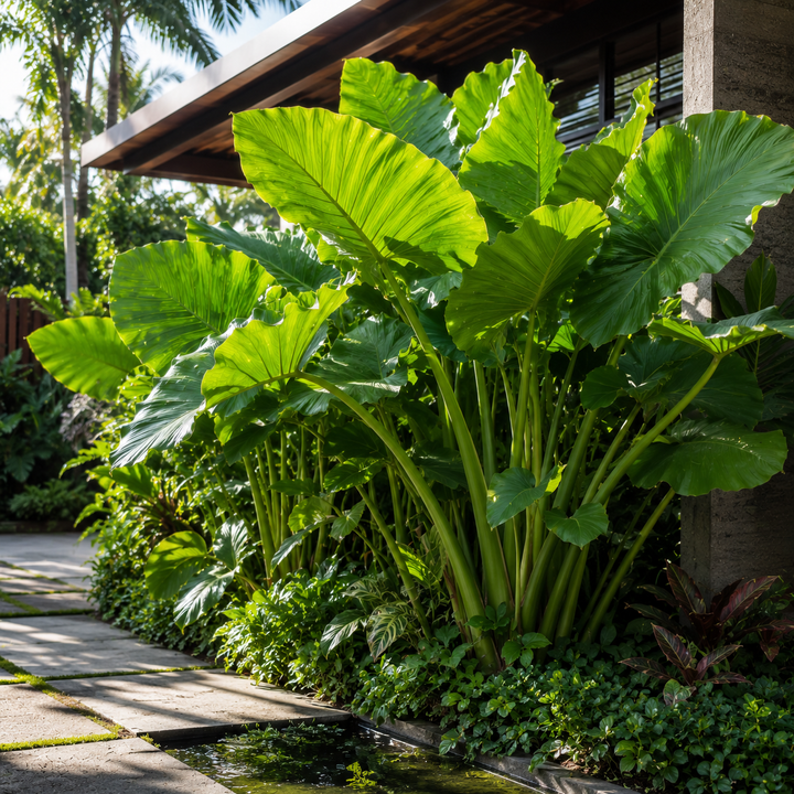 Giant Taro - Alocasia macrorrhizos in an Australian garden setting