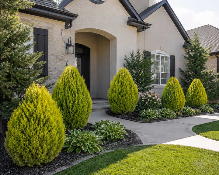 Golden Biota - Thuja orientalis 'Nana Aurea' in an Australian garden setting