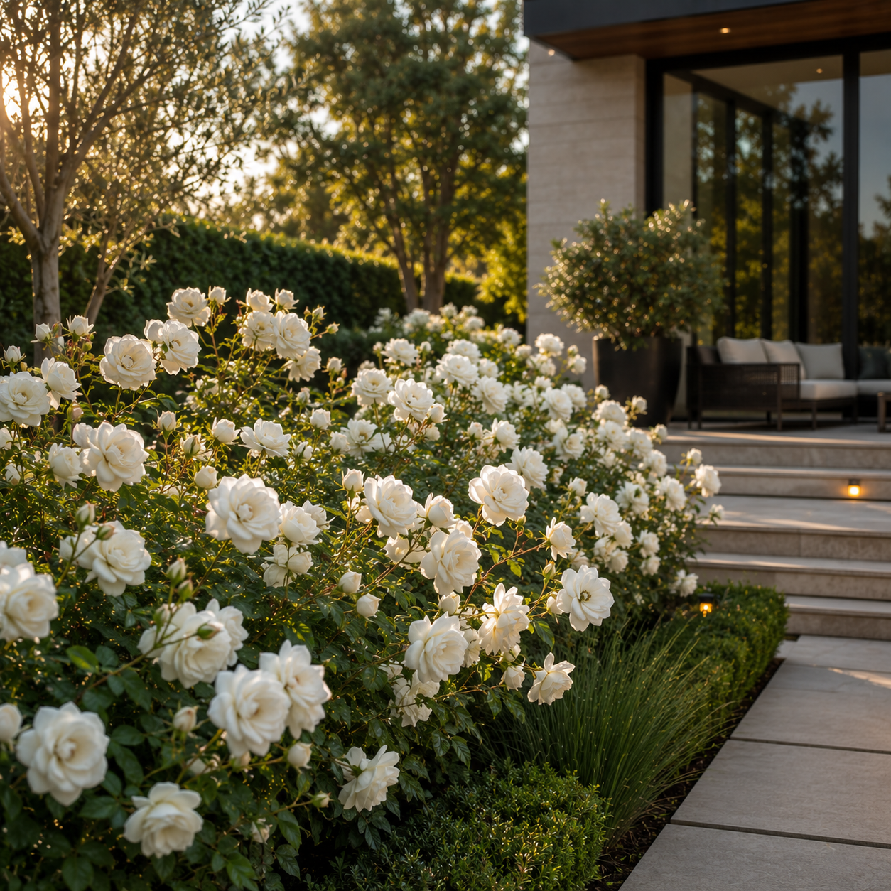 Iceberg Floribunda Rose - Rosa 'Iceberg' in an Australian garden setting