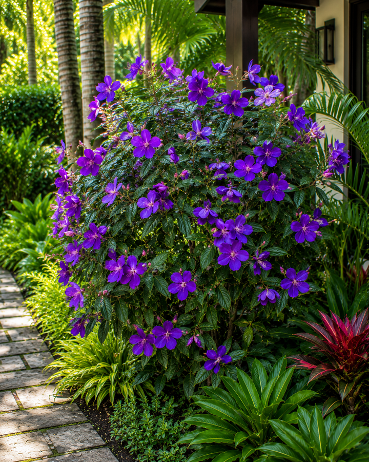 Jazzie Tibouchina - Tibouchina 'Jazzie' in an Australian garden setting