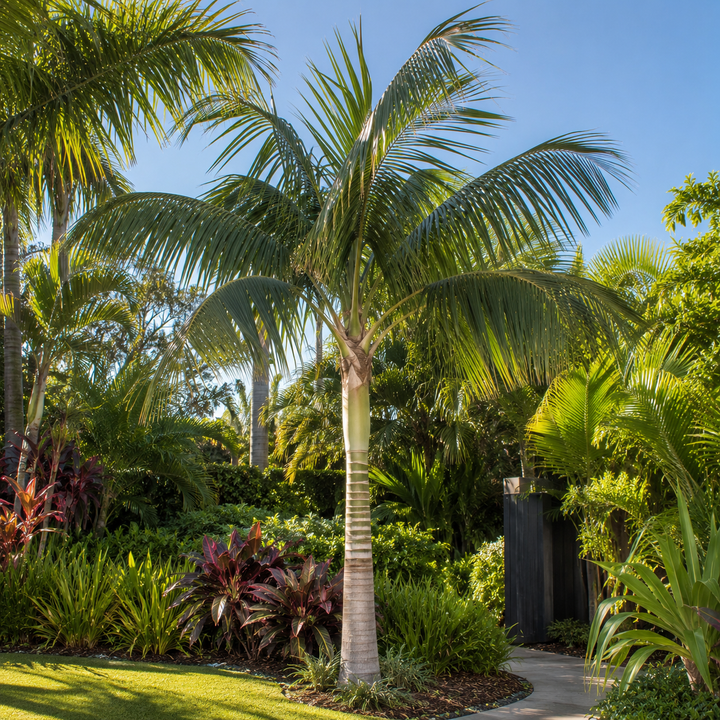 King Palm - Archontophoenix purpurea in an Australian garden setting