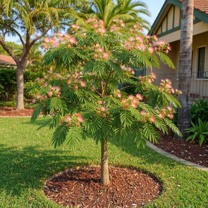 Persian Silk Tree showing silky pink summer flowers