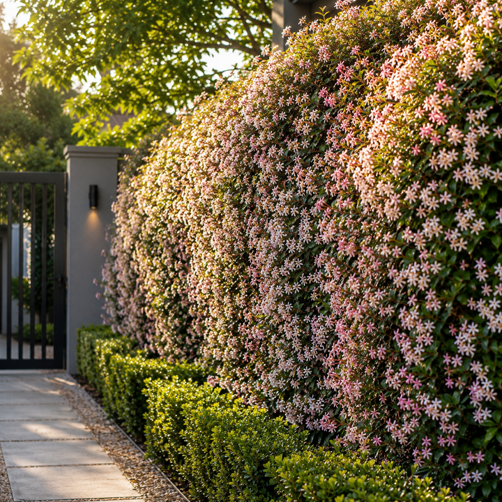 Pink Jasmine - Jasminum polyanthum in an Australian garden setting