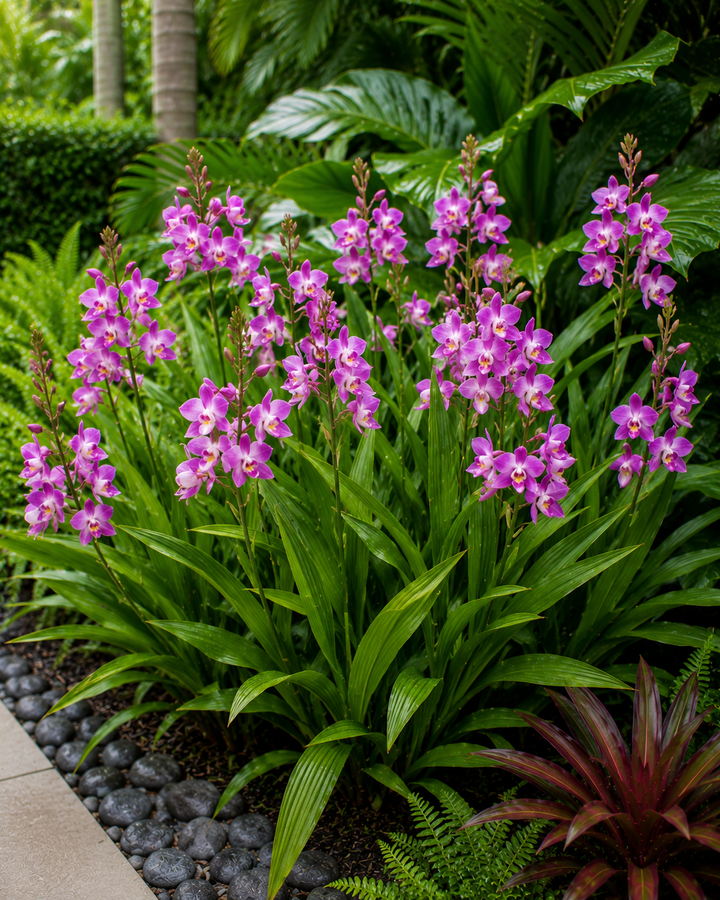 Pink Spathoglottis Orchid - Spathoglottis plicata in an Australian garden setting
