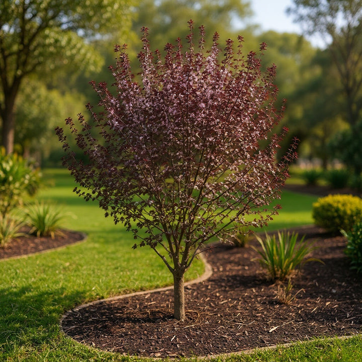 Purple Leaf Flowering Plum plant showing rich purple foliage