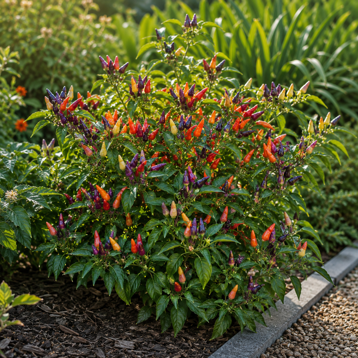 Rainbow Chilli - Capsicum annuum 'Rainbow' in an Australian garden setting
