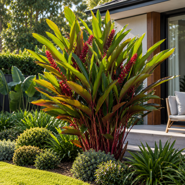 Red Back Ginger - Alpinia caerulea in an Australian garden setting