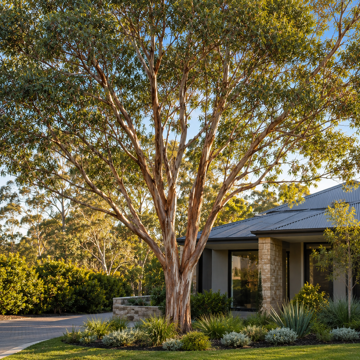 Red Ironbark - Eucalyptus sideroxylon ‘Rosea’ in an Australian garden setting