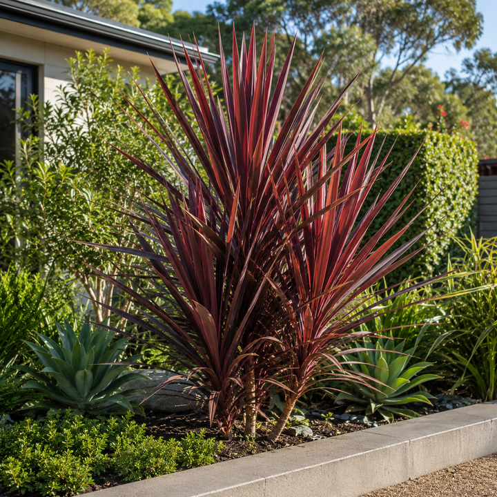 Red Sensation Cordyline - Cordyline australis 'Red Sensation' in an Australian garden setting