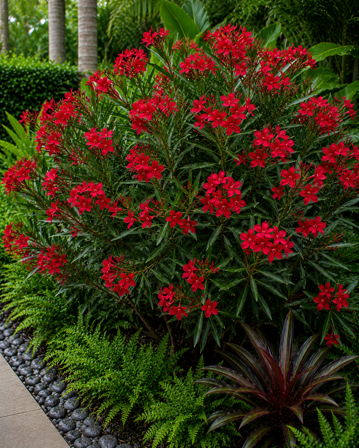 Rosebay - Nerium oleander Red in an Australian garden setting