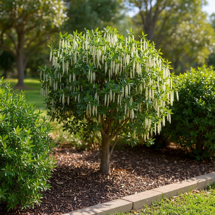 Silk Tassel Bush plant showing evergreen foliage
