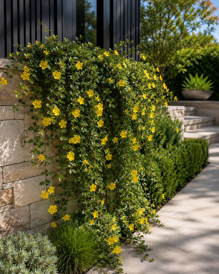 Snake Vine - Hibbertia scandens in an Australian garden setting