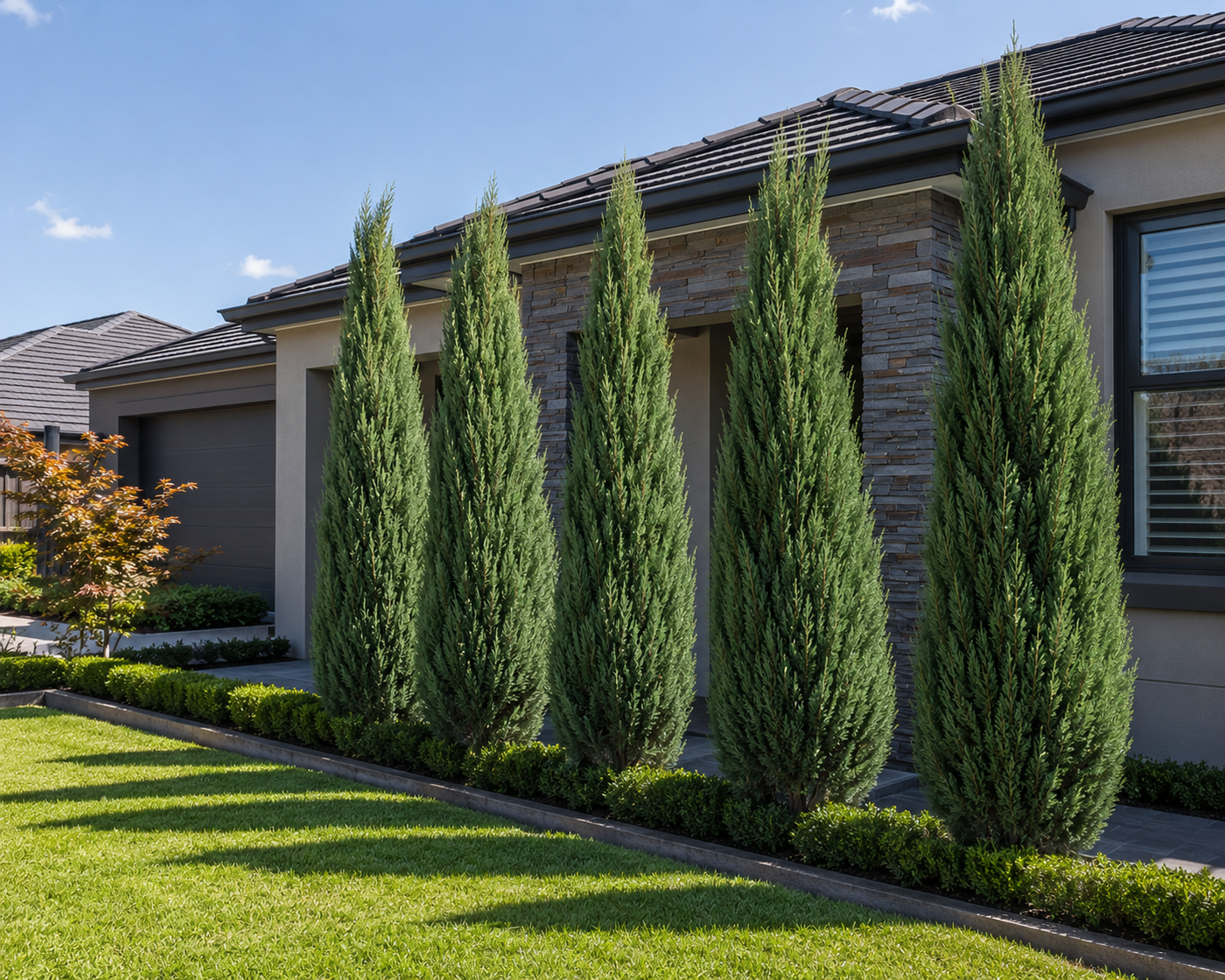 Spartan Juniper - Juniperus 'Spartan' in an Australian garden setting