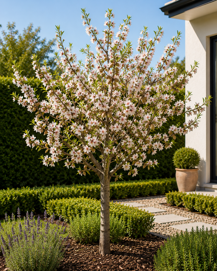 Sweet Almond Tree - Prunus dulcis in an Australian garden setting