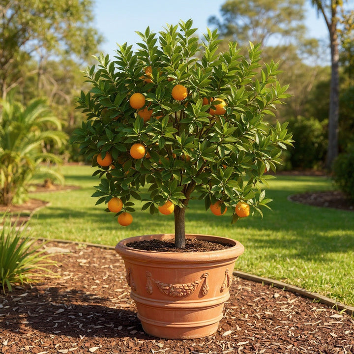 Washington Navel Orange Tree showing dense green leaves