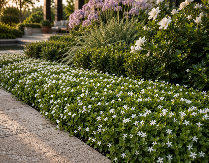 White Pratia - Pratia pedunculata in an Australian garden setting